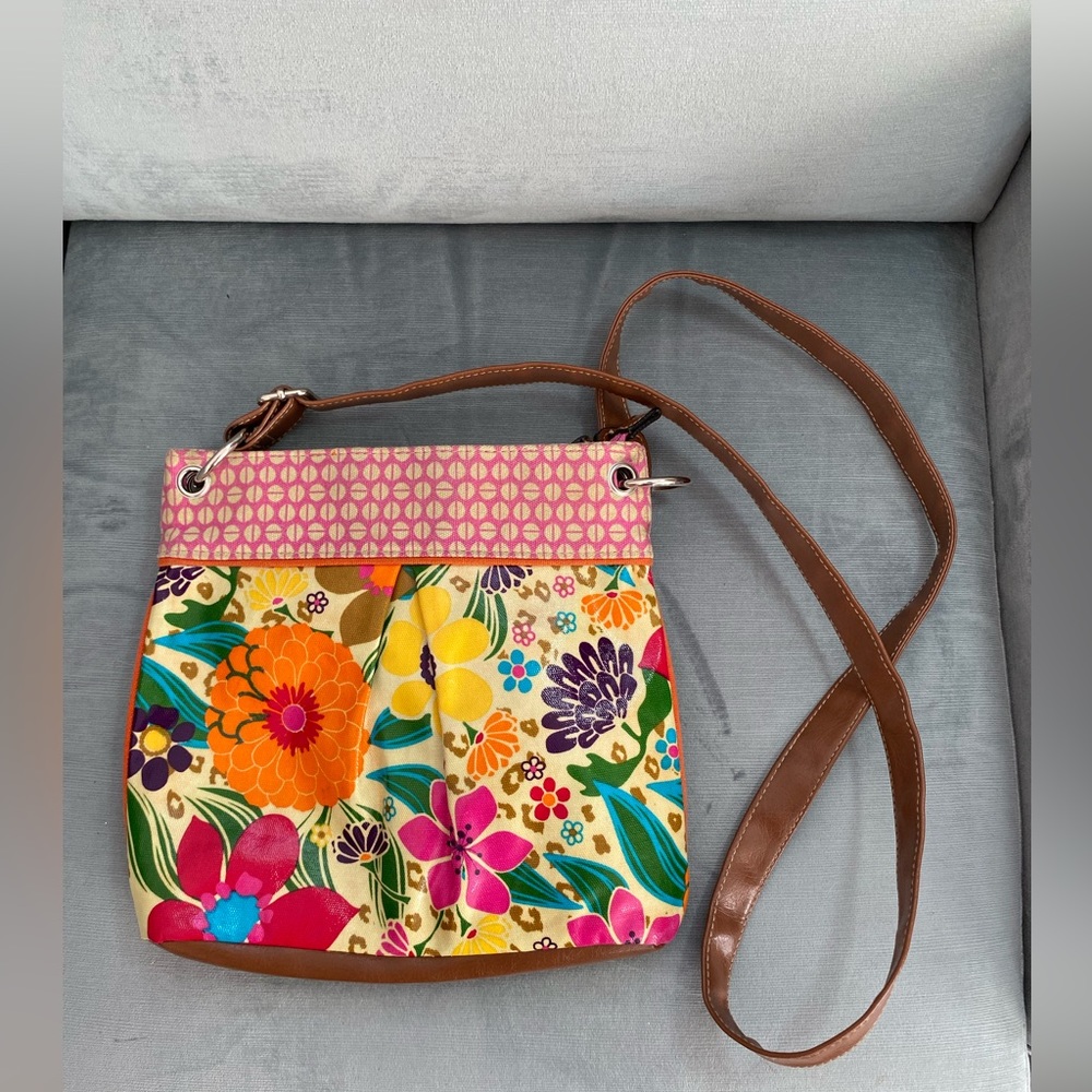 EUC Vintage Floral Pattern Shoulder Bag body 10”x10”, no callouts,long strap